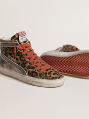 Women’s Slide LTD in leopard-print pony skin with metallic leather star and flash