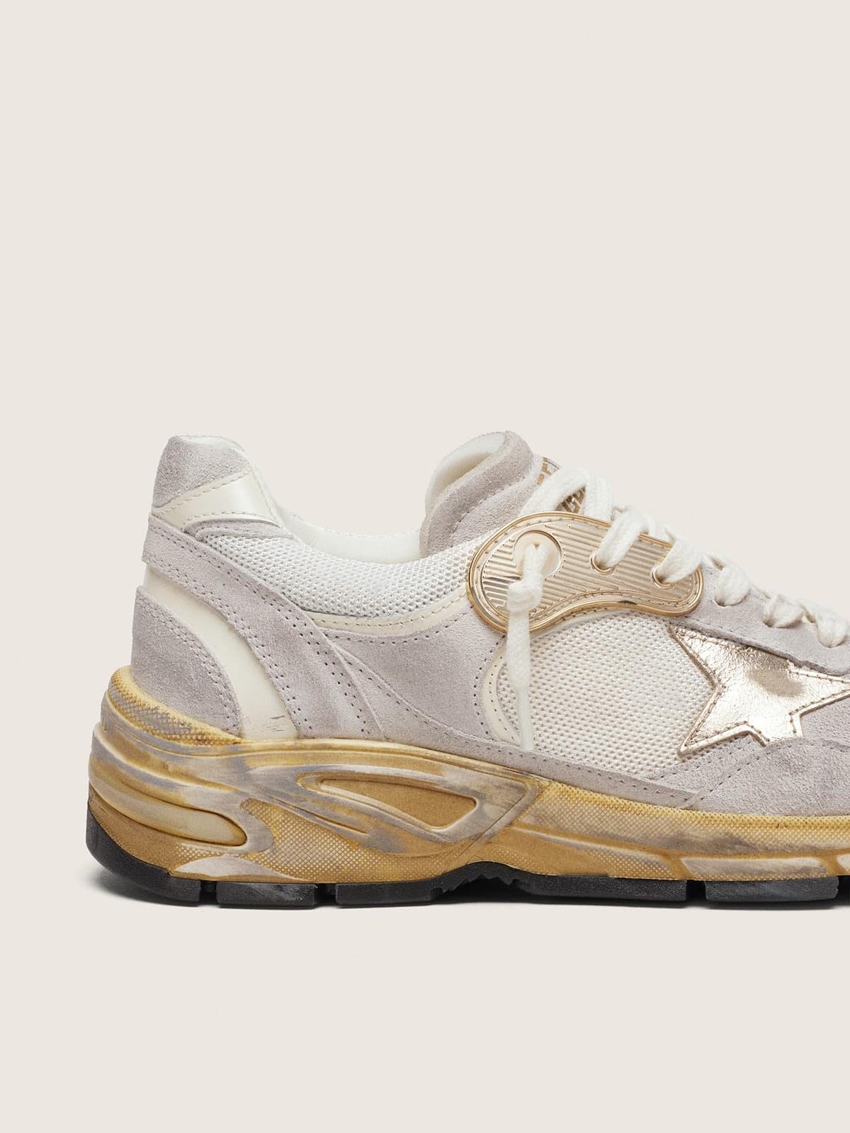 Women's Dad-Star in mesh and white suede with gold foiled star
