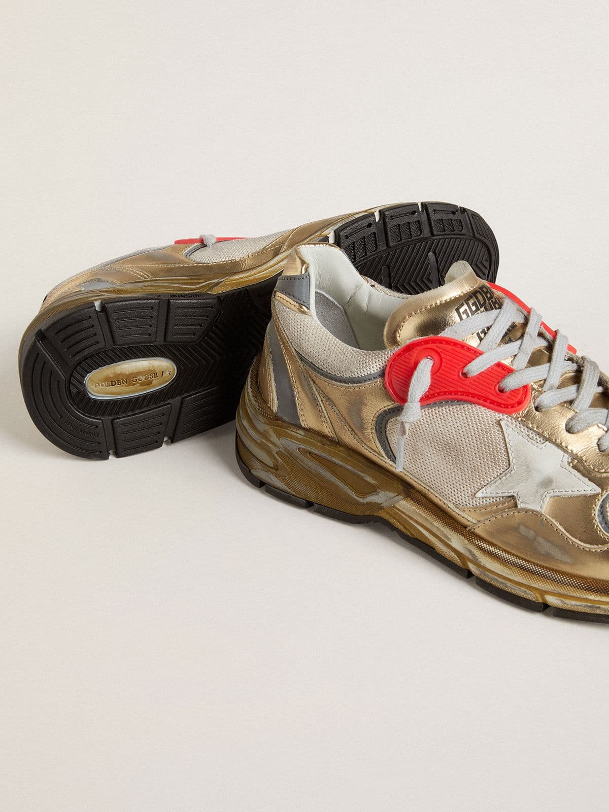 Women's Dad-Star in mesh and gold foiled leather with white leather star
