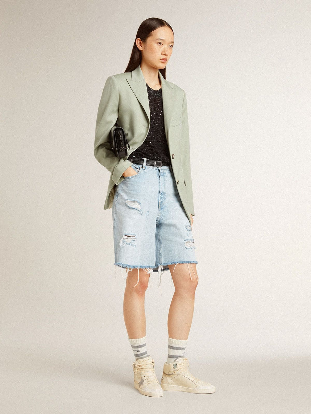 Women's Sky-Star in leather with light blue leather star and white heel tab