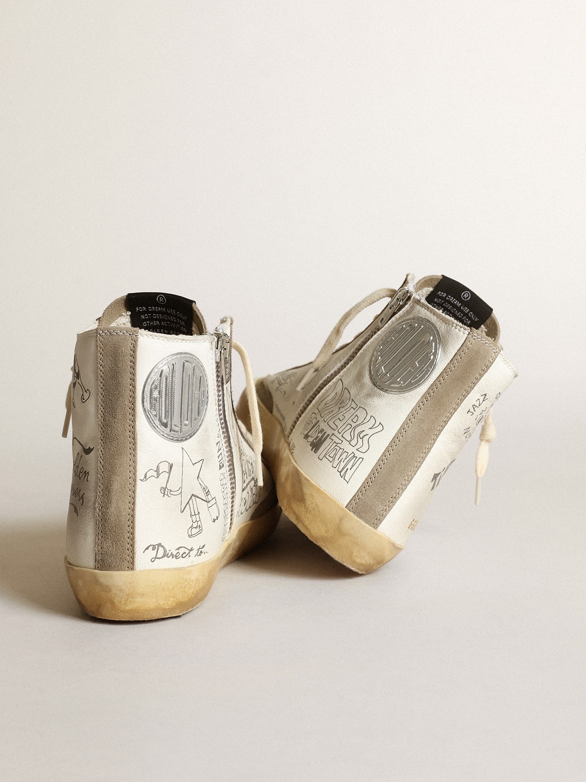 Women's Francy with dove gray suede inserts and all-over lettering