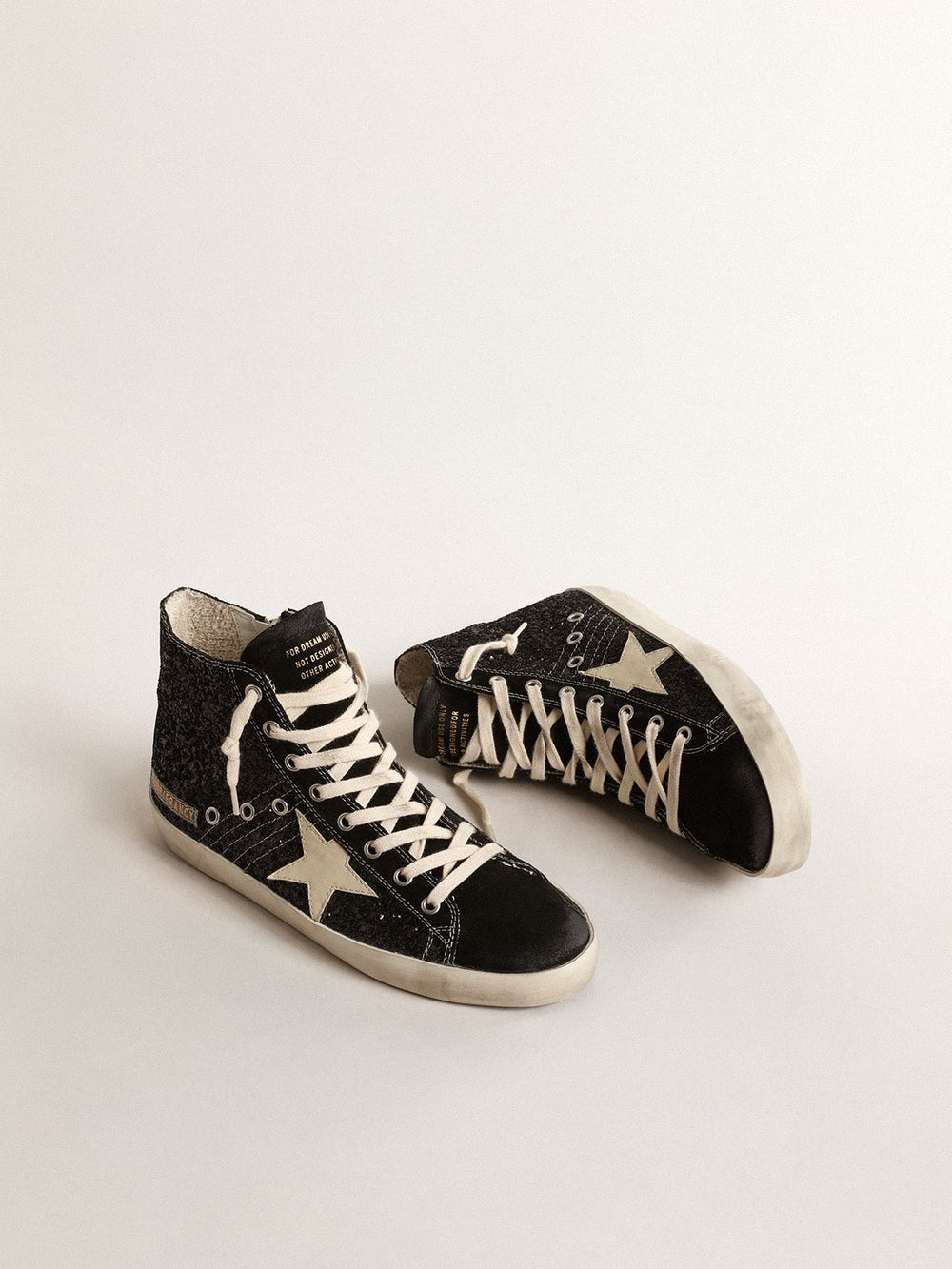 Francy Penstar  in glitter with ivory star and black heel tab
