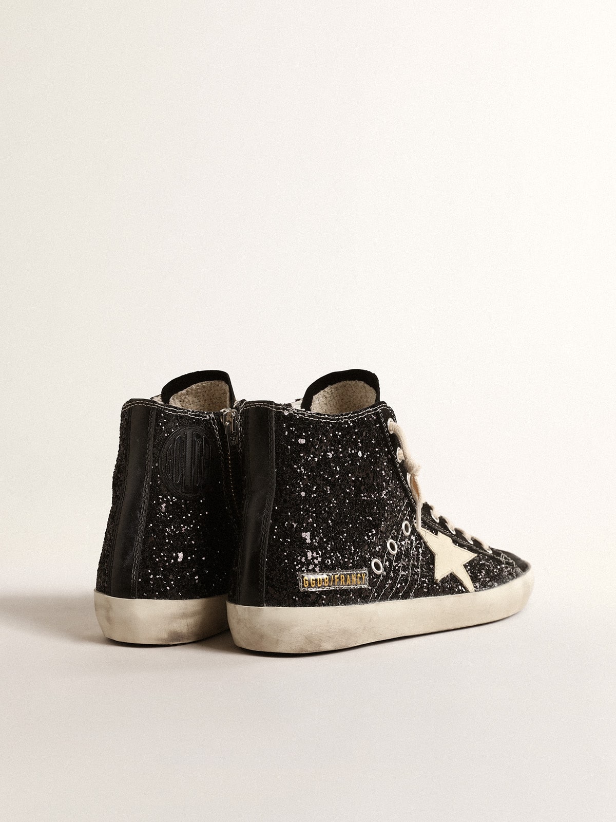 Francy Penstar  in glitter with ivory star and black heel tab