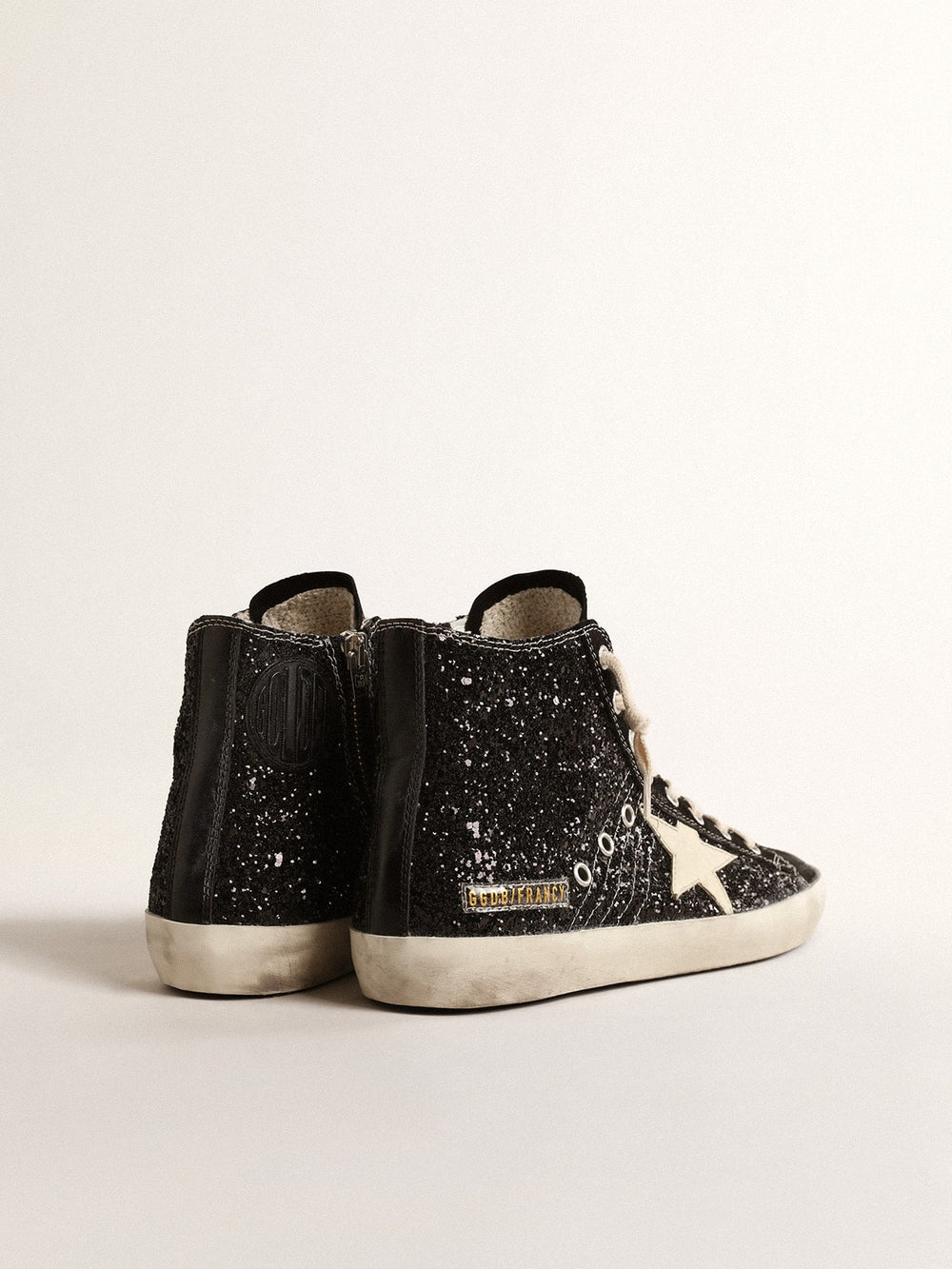 Francy Penstar  in glitter with ivory star and black heel tab