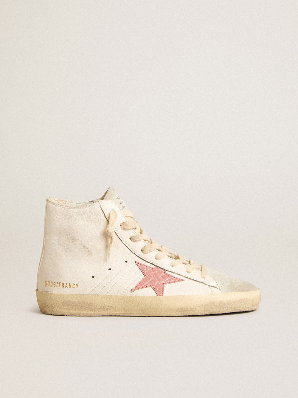 Francy in cream nappa with pink crocodile-print leather star