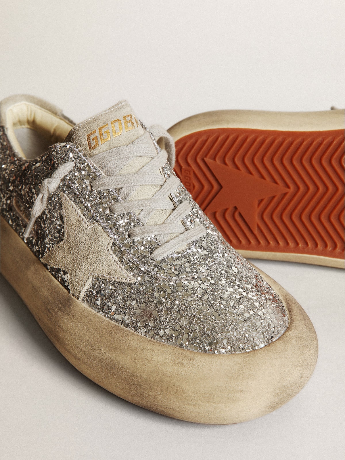 Women's Space-Star in silver glitter with ice-gray star