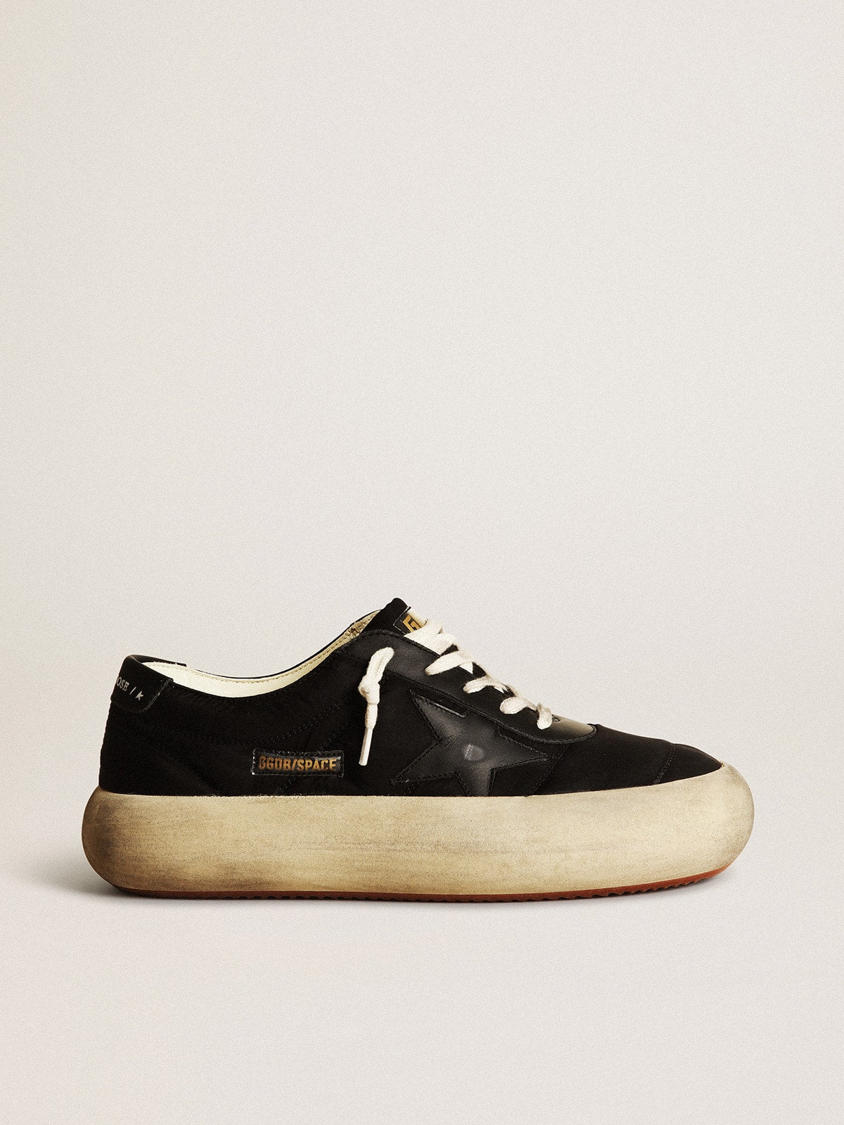 Women's Space-Star shoes in black nylon with black leather star and heel tab