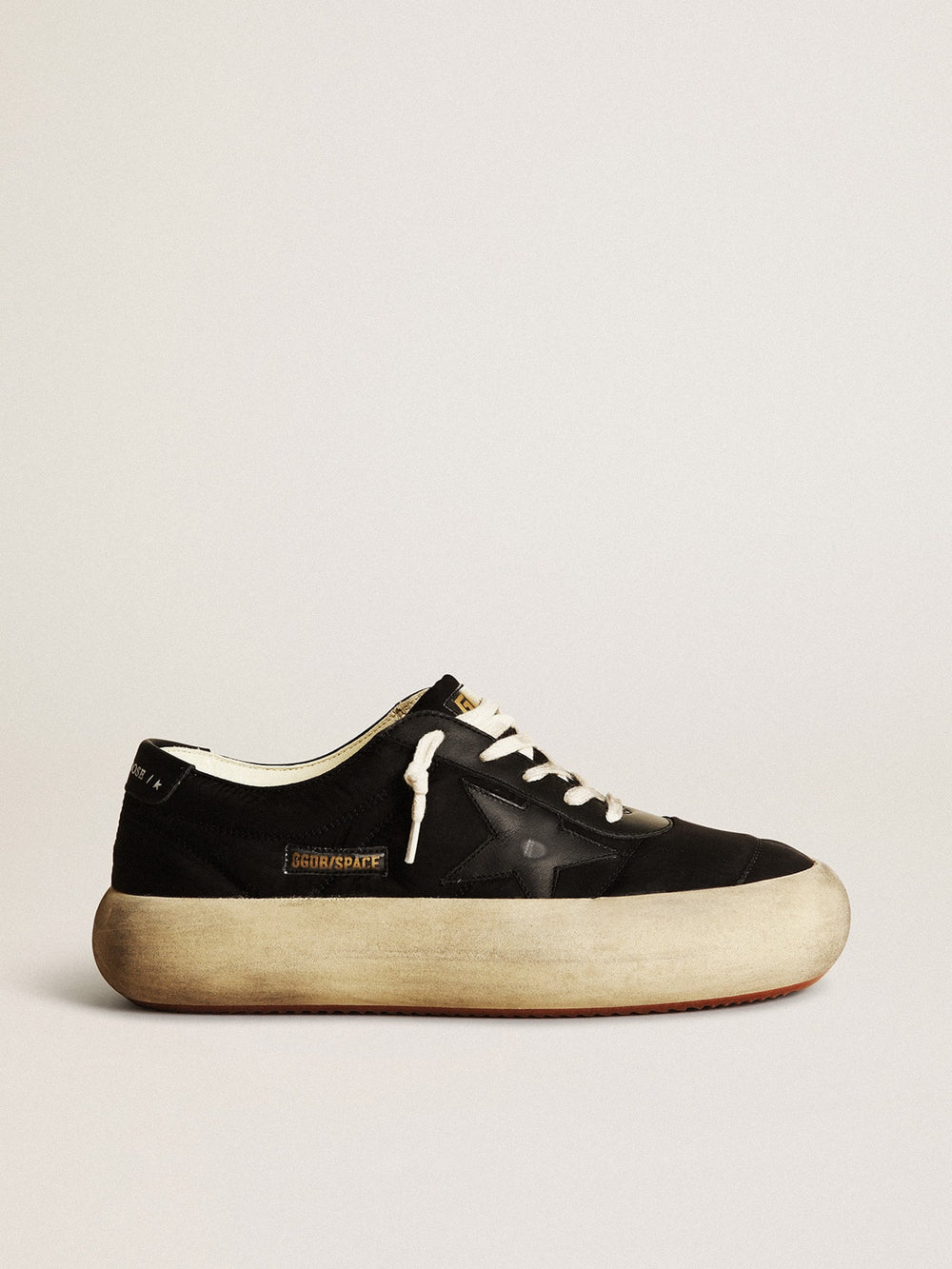 Women's Space-Star shoes in black nylon with black leather star and heel tab