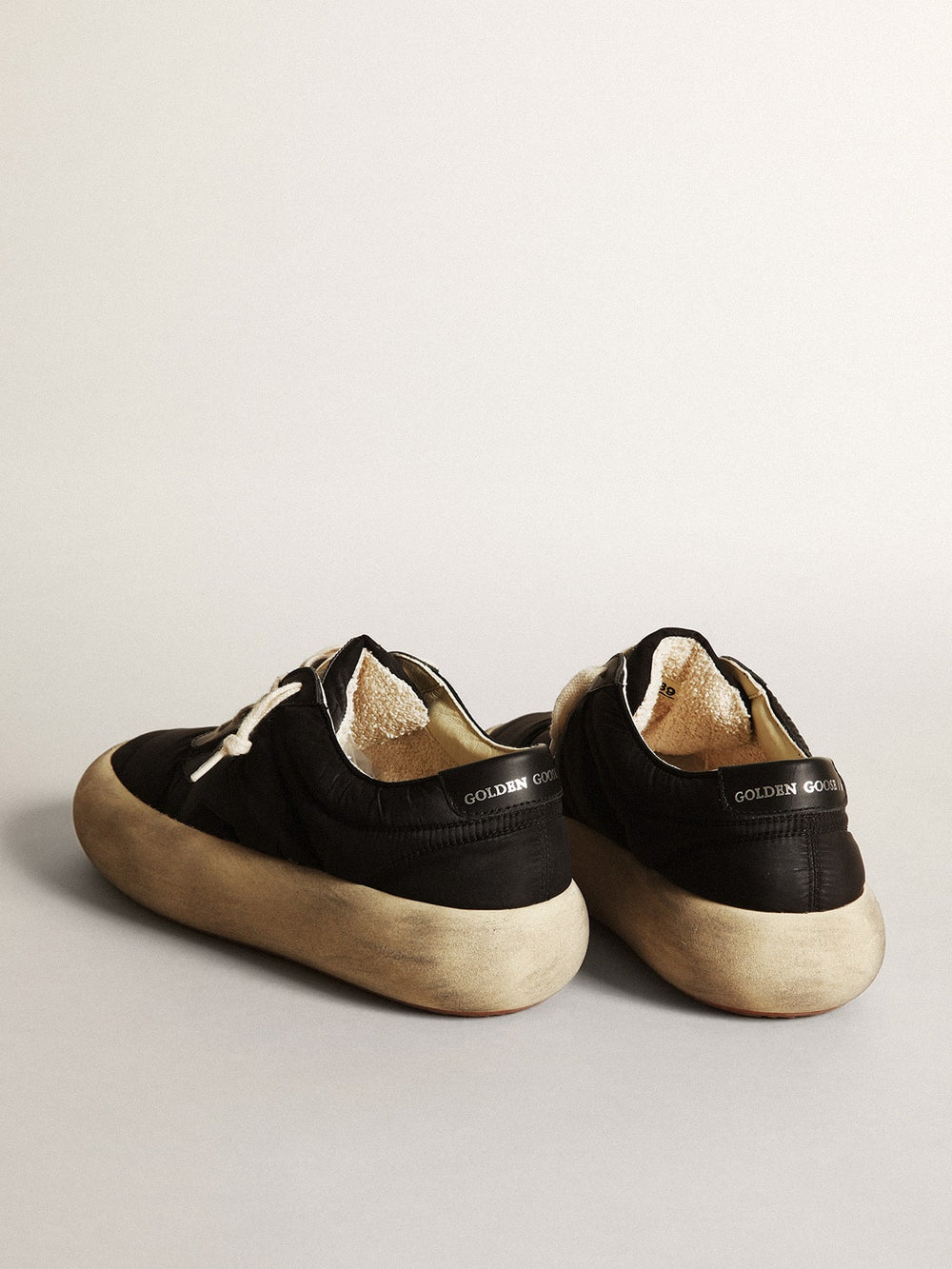Women's Space-Star shoes in black nylon with black leather star and heel tab