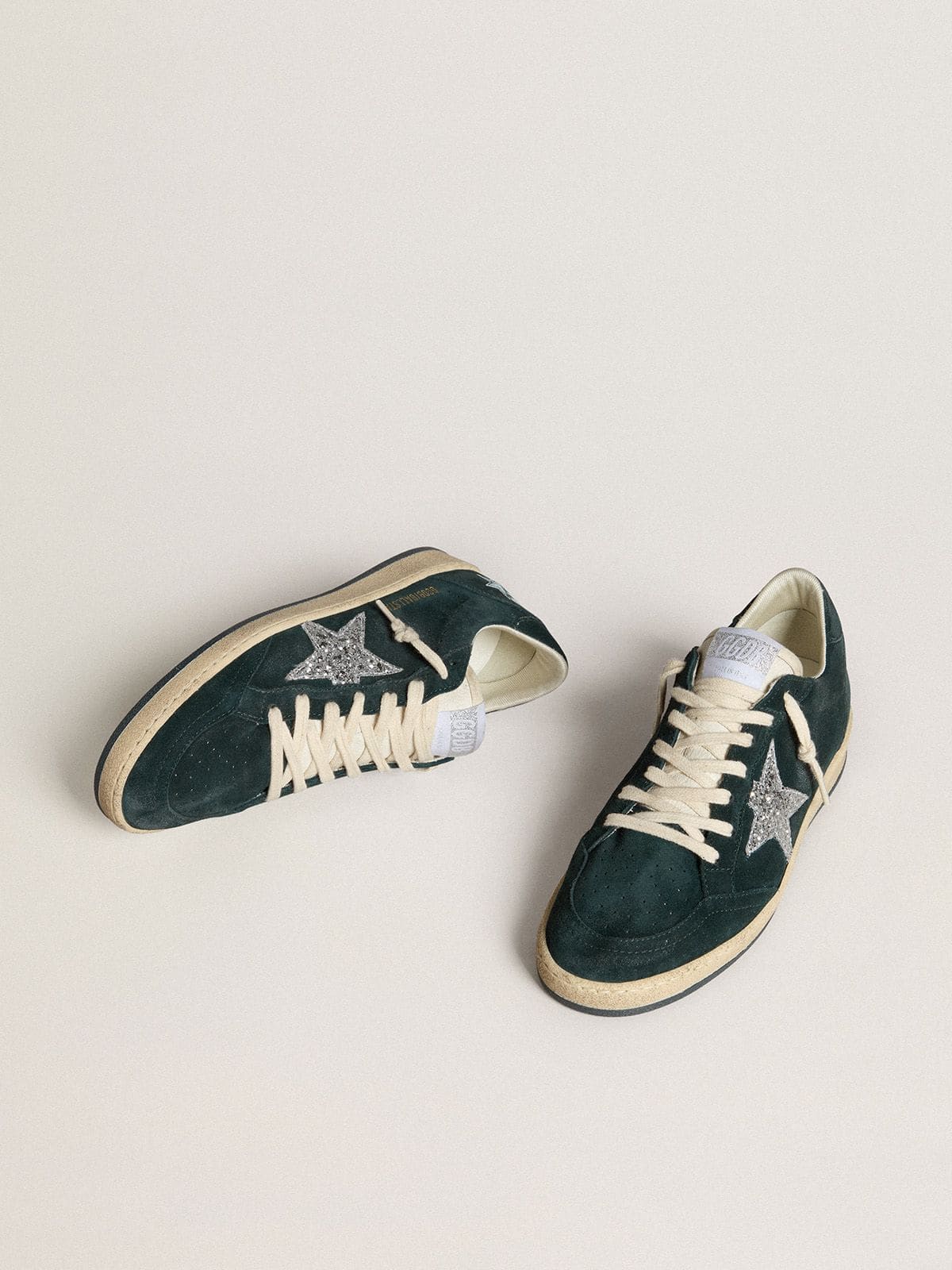 Women's Ball Star in green suede with silver glitter star