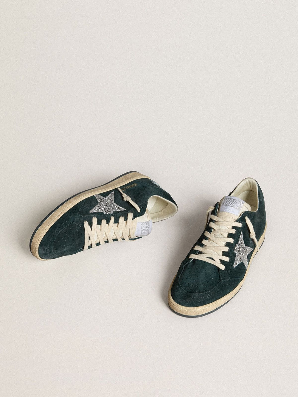 Women's Ball Star in green suede with silver glitter star