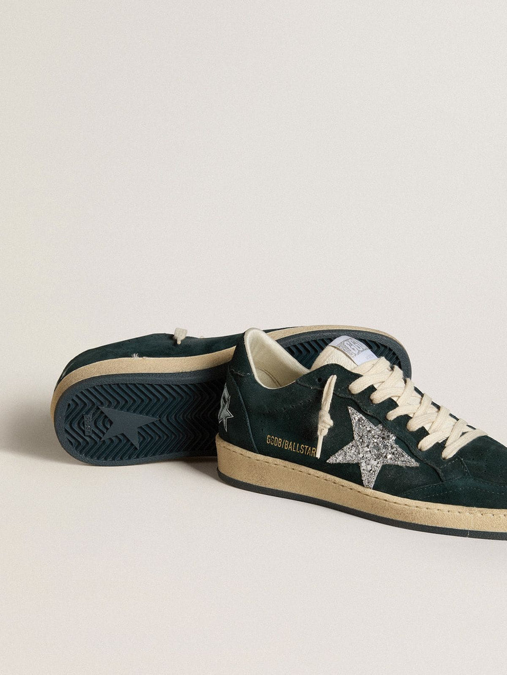 Women's Ball Star in green suede with silver glitter star