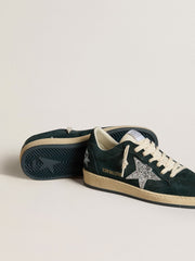 Women's Ball Star in green suede with silver glitter star