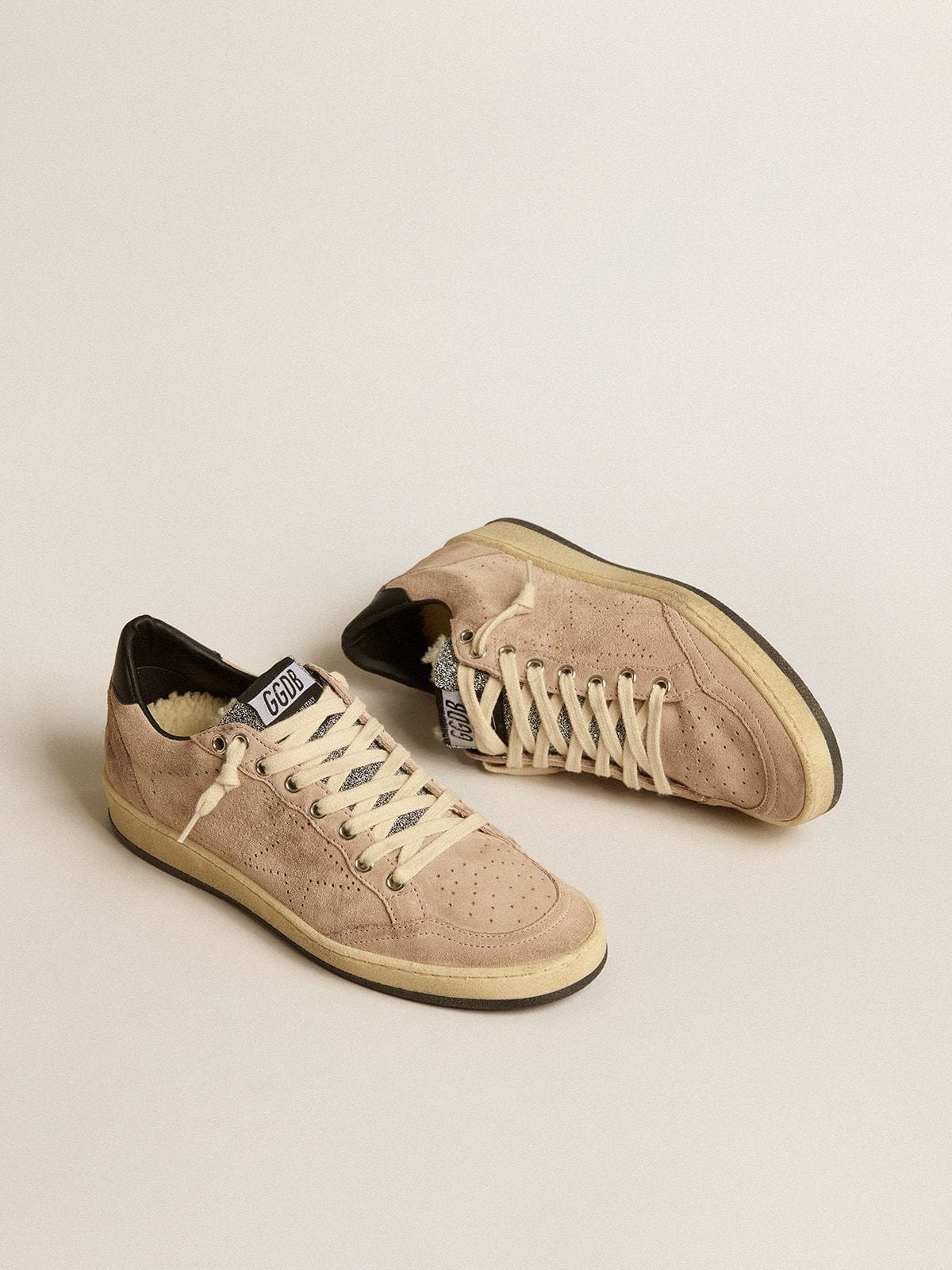 Women's Ball Star LTD in powder pink suede with Swarovski crystal tongue and shearling lining