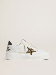 Ball Star with leopard pony skin star and black laminated leather heel tab