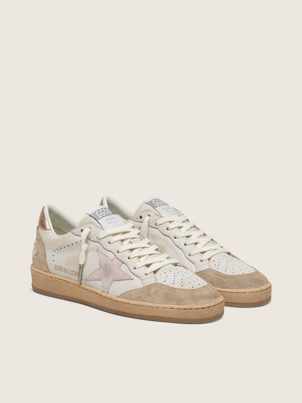 Ball Star with pink suede star and silver glitter edges and rose gold heel tab