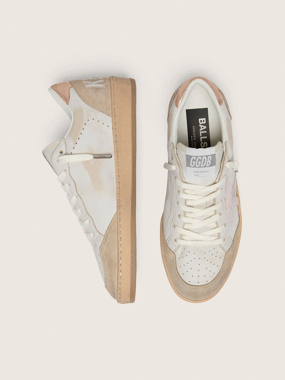Ball Star with pink suede star and silver glitter edges and rose gold heel tab