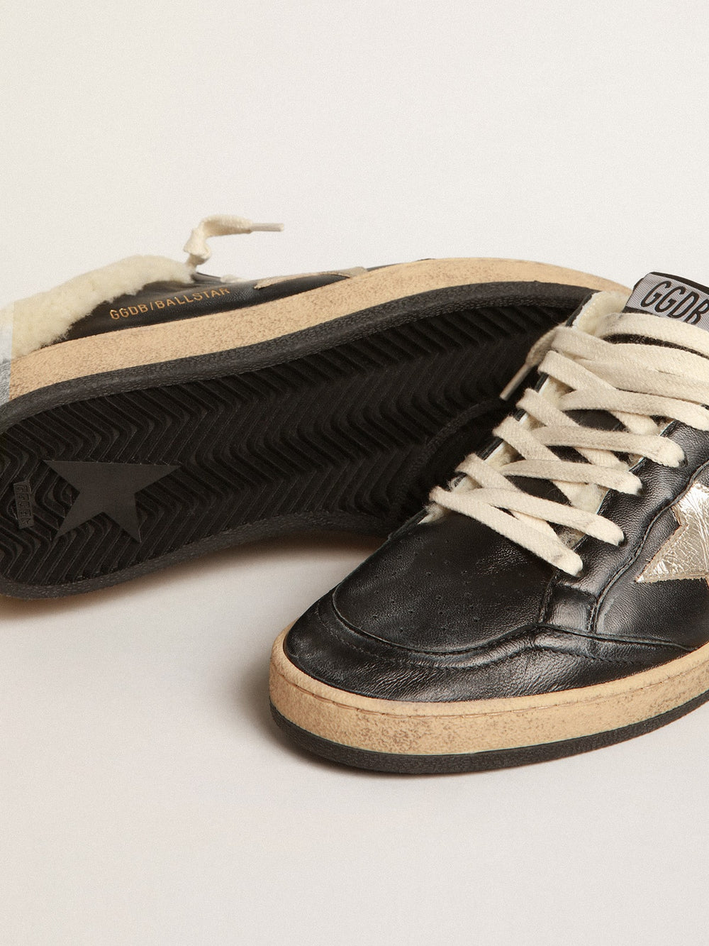 Ball Star Sabots in nappa with platinum star and shearling lining