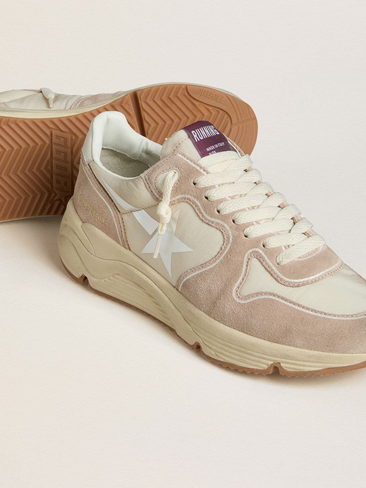 Women's Running Sole in nylon and suede with silver printed star and leather heel tab