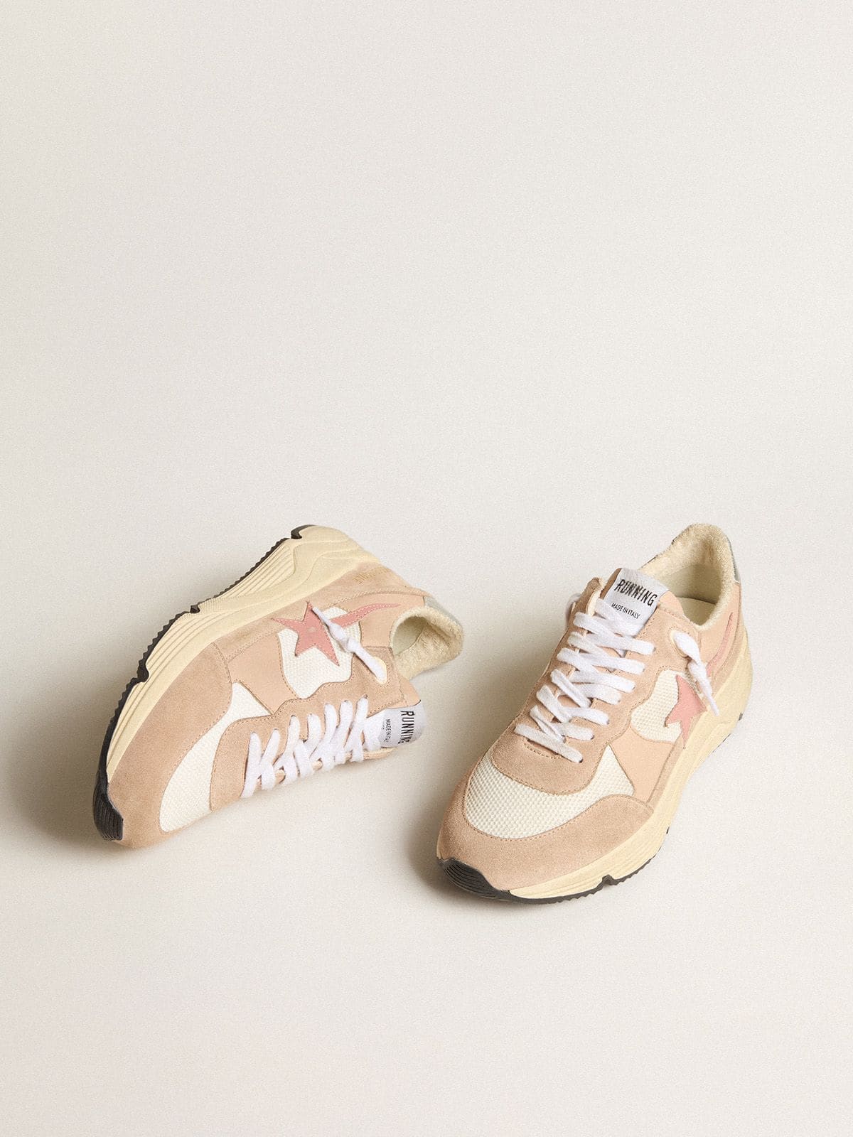 Women's Running Sole in mesh and suede with pink star and silver heel tab