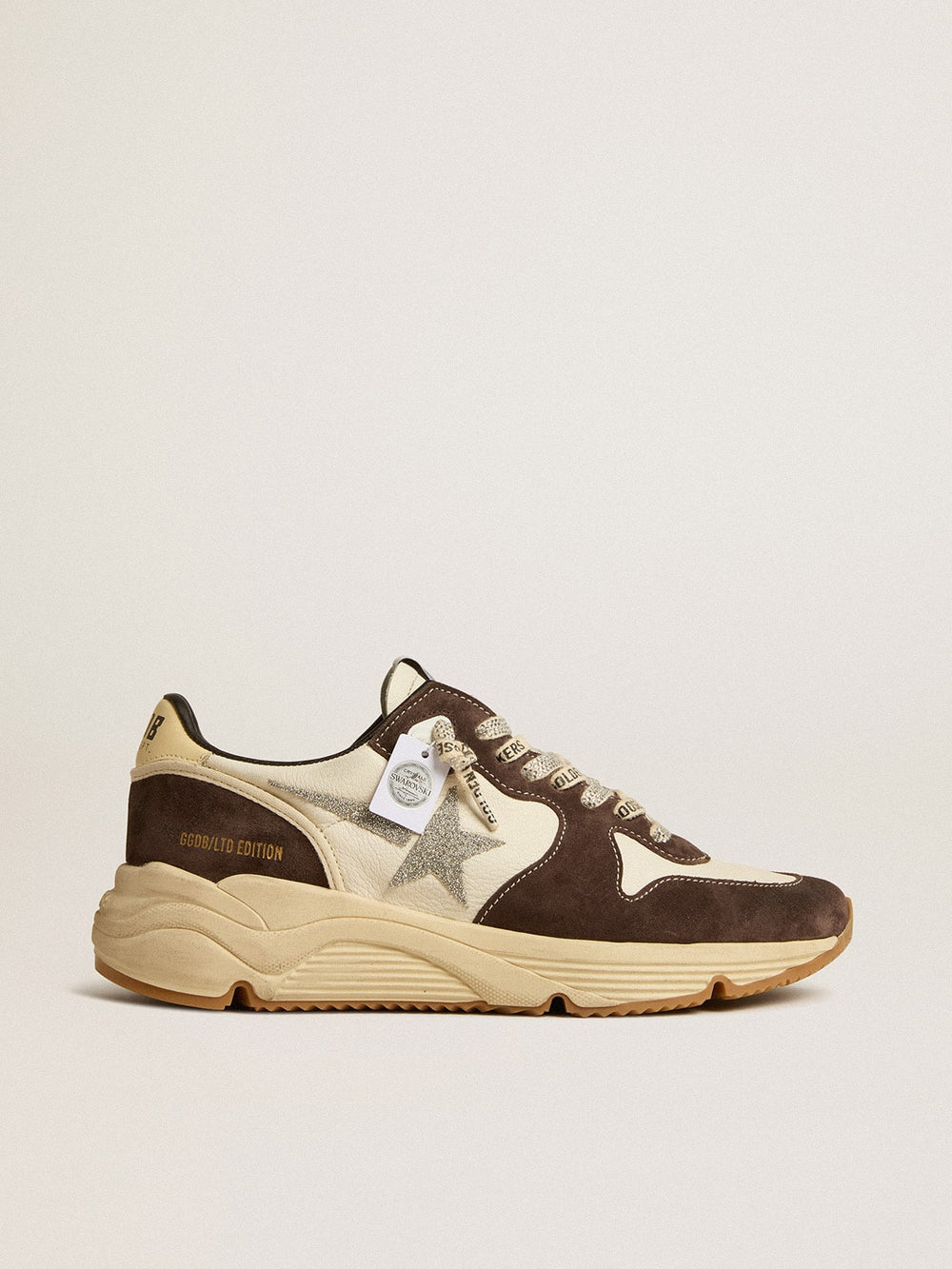 Women's Running Sole  in nappa and brown suede with a Swarovski crystal star