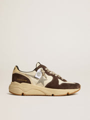 Women's Running Sole  in nappa and brown suede with a Swarovski crystal star