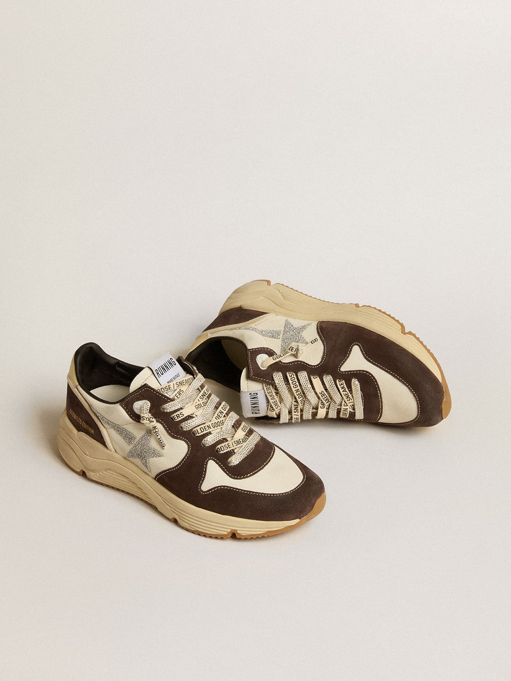 Women's Running Sole  in nappa and brown suede with a Swarovski crystal star