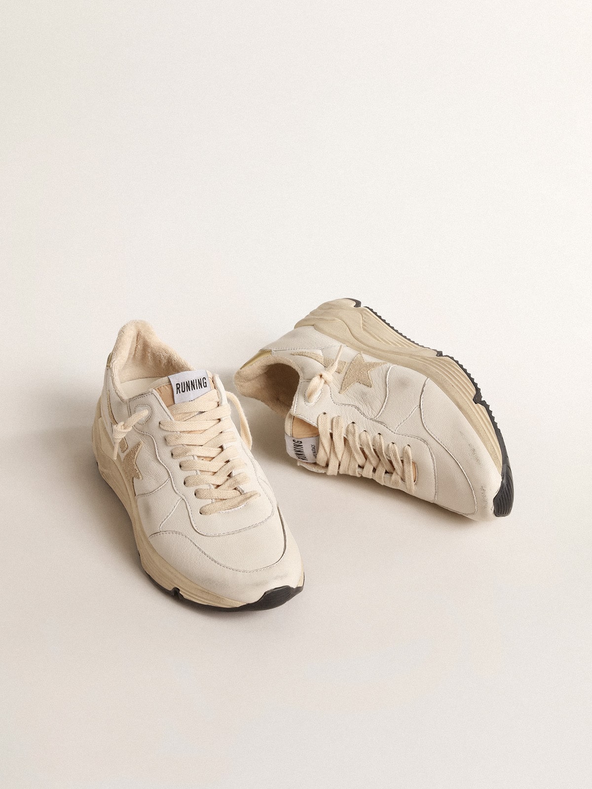 Women's Running Sole  in nappa with suede star and gold heel tab