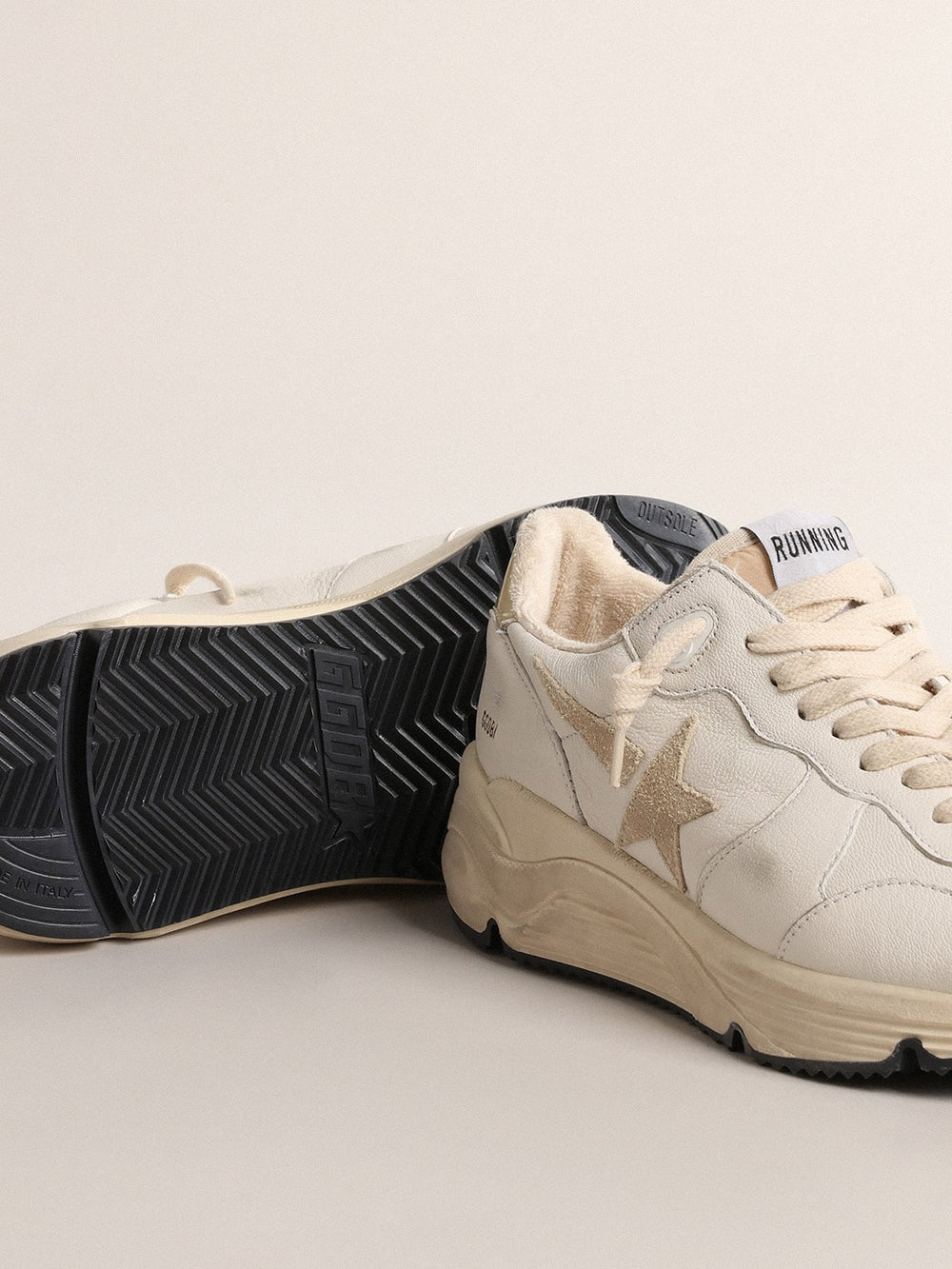 Women's Running Sole  in nappa with suede star and gold heel tab
