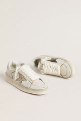 Stardan in nappa leather with metallic silver leather star and pink suede heel tab