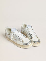 Stardan in silver foiled leather with white heel tab