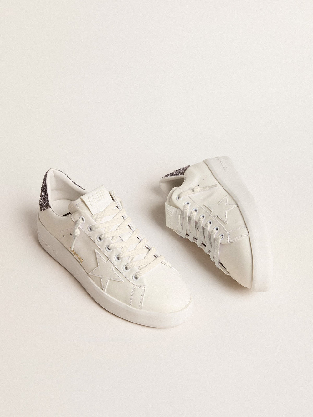 Women’s Purestar with white leather star and anthracite glitter heel tab