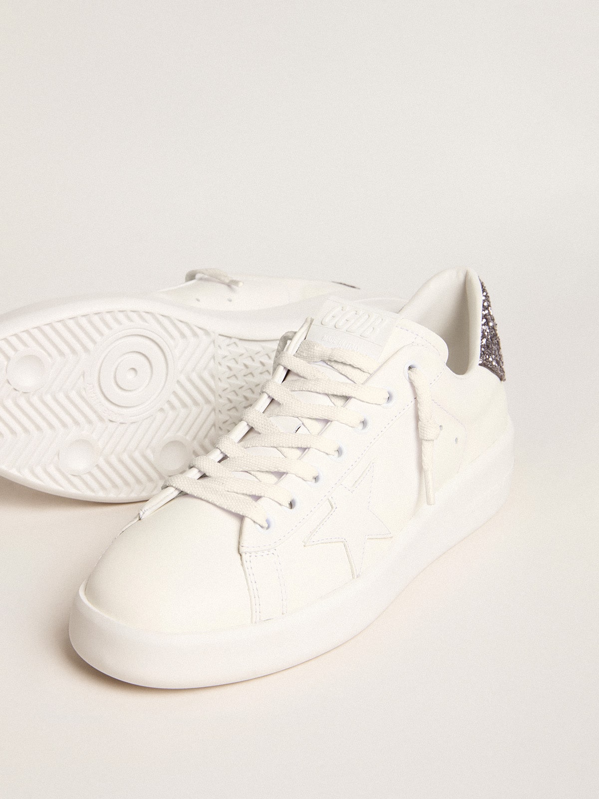Women’s Purestar with white leather star and anthracite glitter heel tab