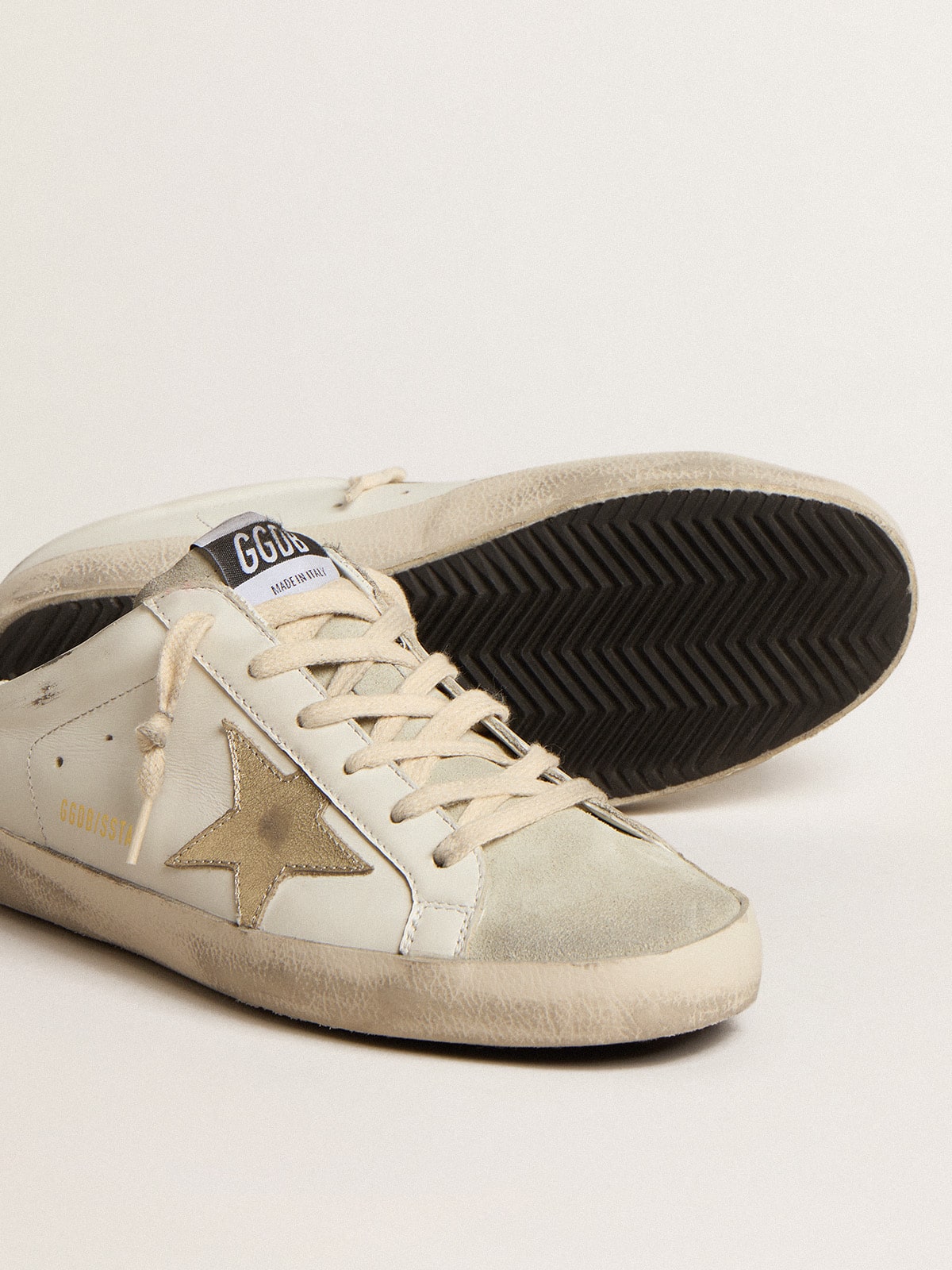 Super-Star Sabots with platinum star and ice-gray suede tongue