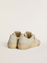 Women’s V-Star in ice-gray suede with white leather star and floral embroidery