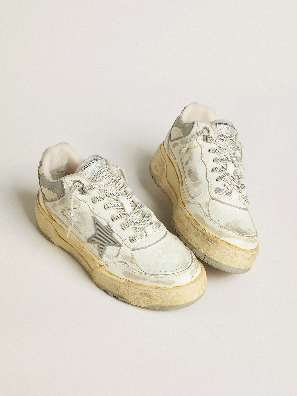 Women’s Forty2 in white leather with laces with Swarovski crystals and gray TPU star