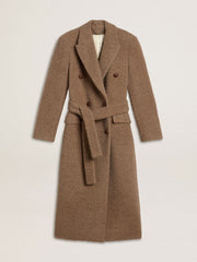 Women's double-breasted coat in a beige wool blend