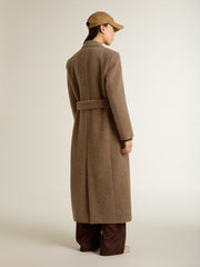Women's double-breasted coat in a beige wool blend