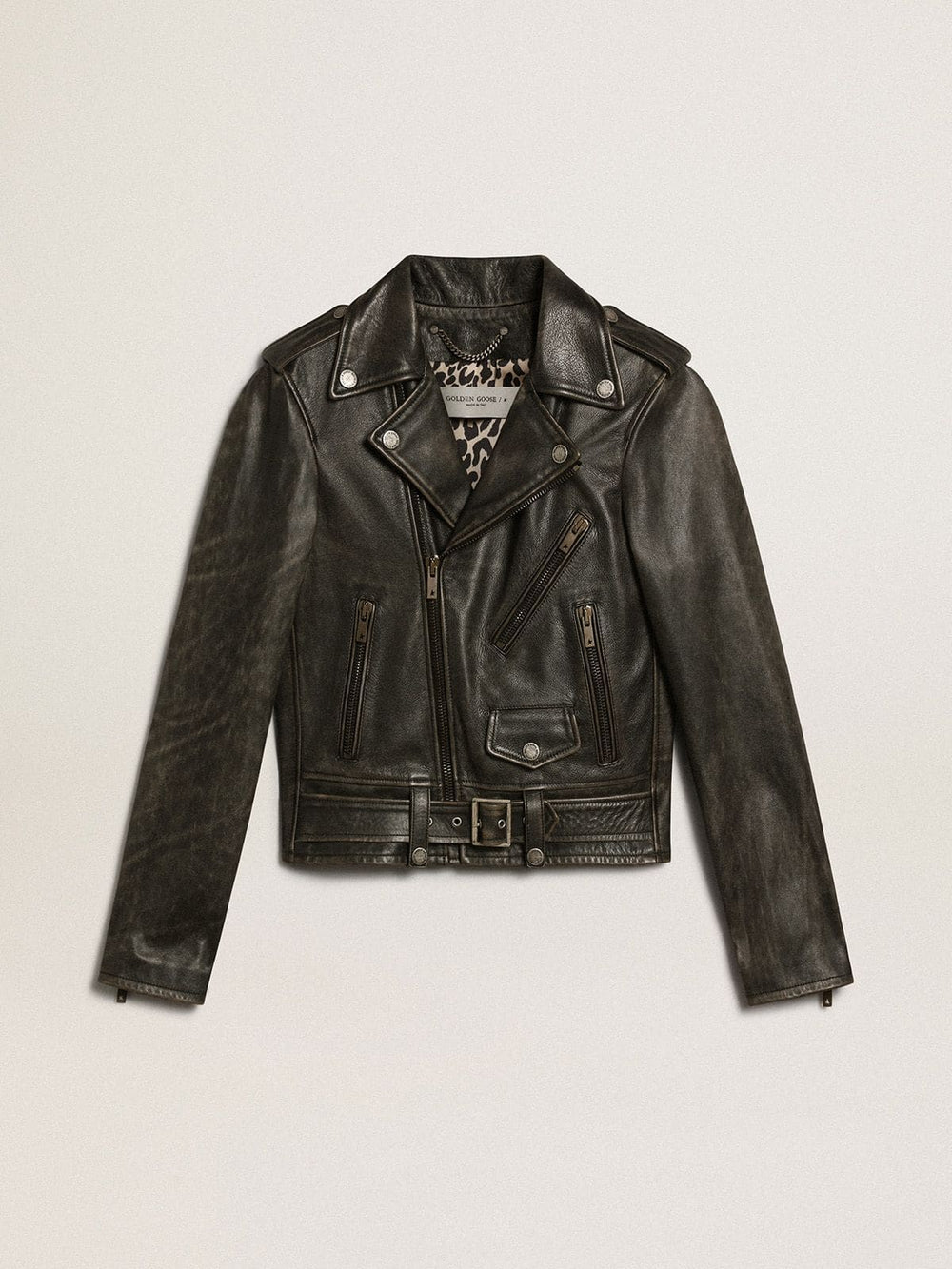 Women’s black leather biker jacket | Golden Goose