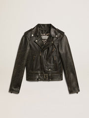Women’s black leather biker jacket | Golden Goose