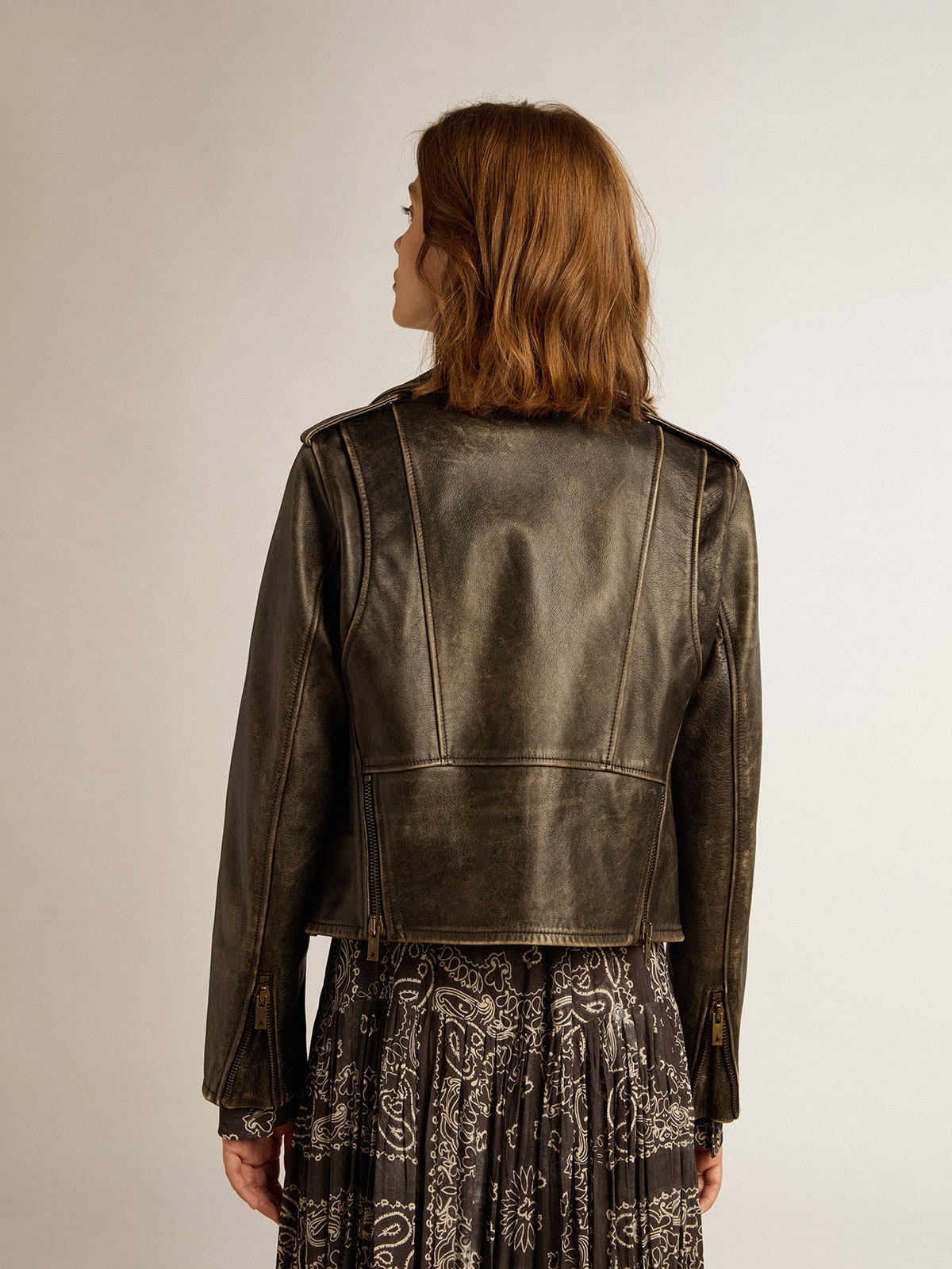 Women’s black leather biker jacket | Golden Goose