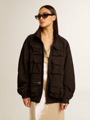 Black multi-pocket windcheater