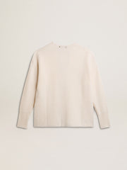 Ribbed wool sweater with V neck and drawstring with tassels