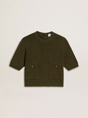 Women's short-sleeved sweater in military-green cotton