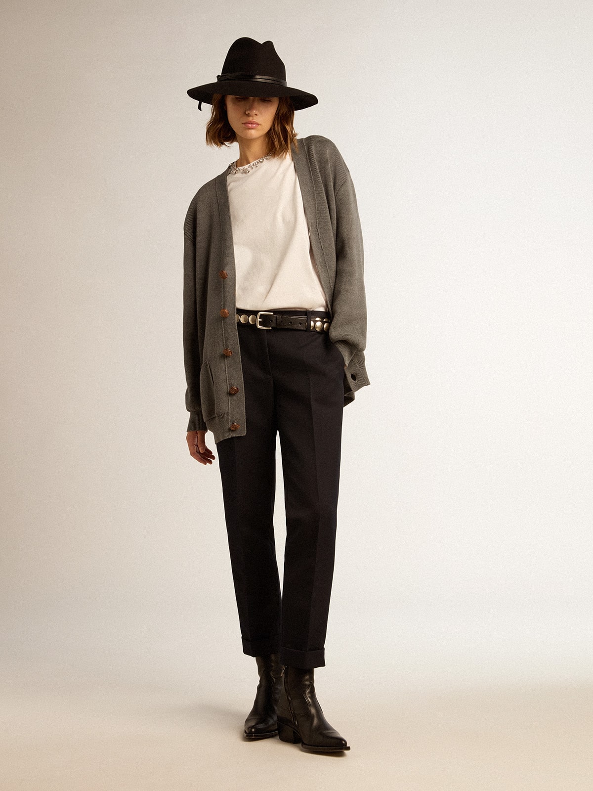 Women's grey cotton cardigan with buttons | Golden Goose
