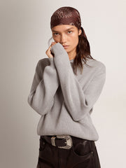 Women's round-neck sweater in gray cotton