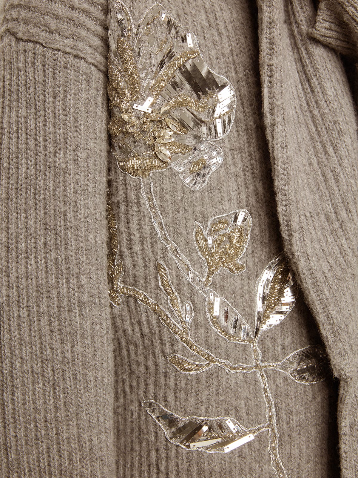 Women's cardigan in gray melange wool with embroidery on the front
