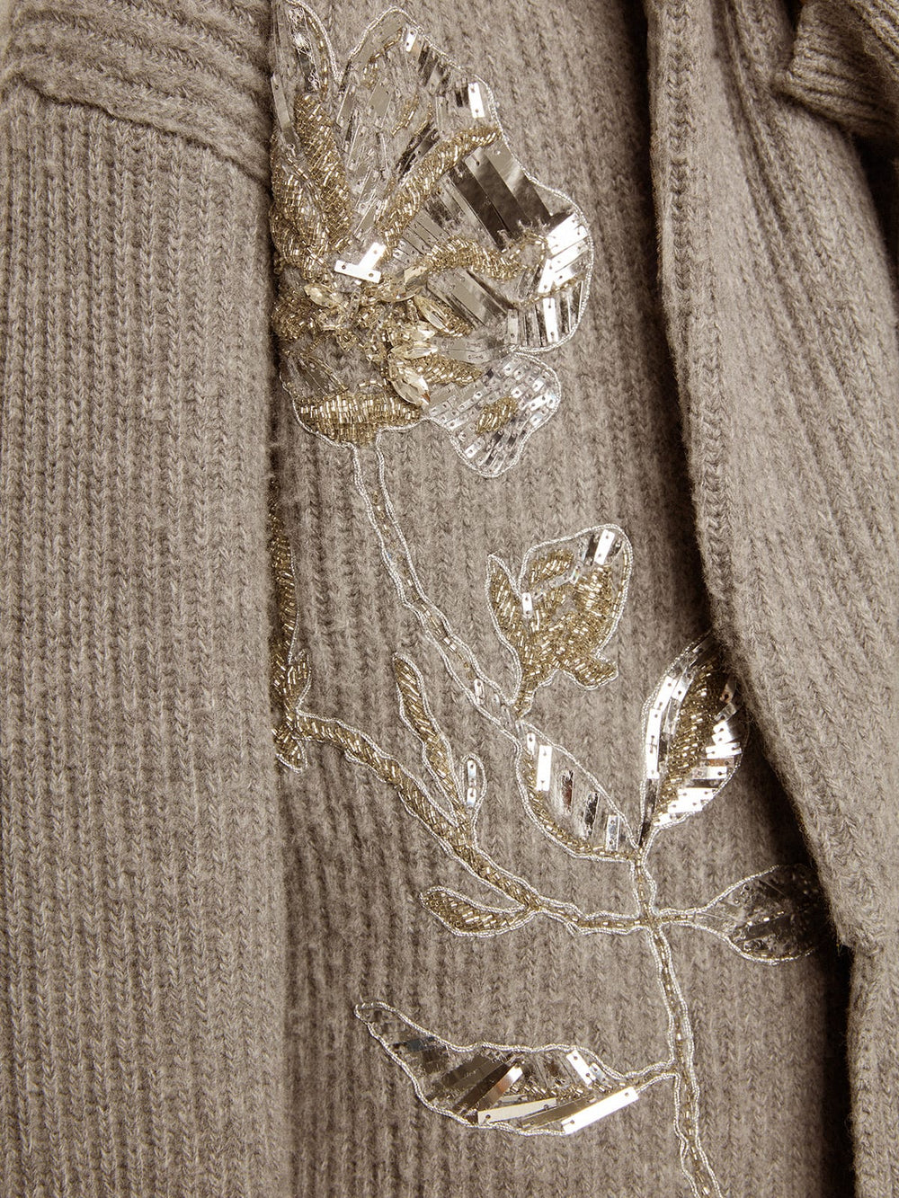 Women's cardigan in gray melange wool with embroidery on the front