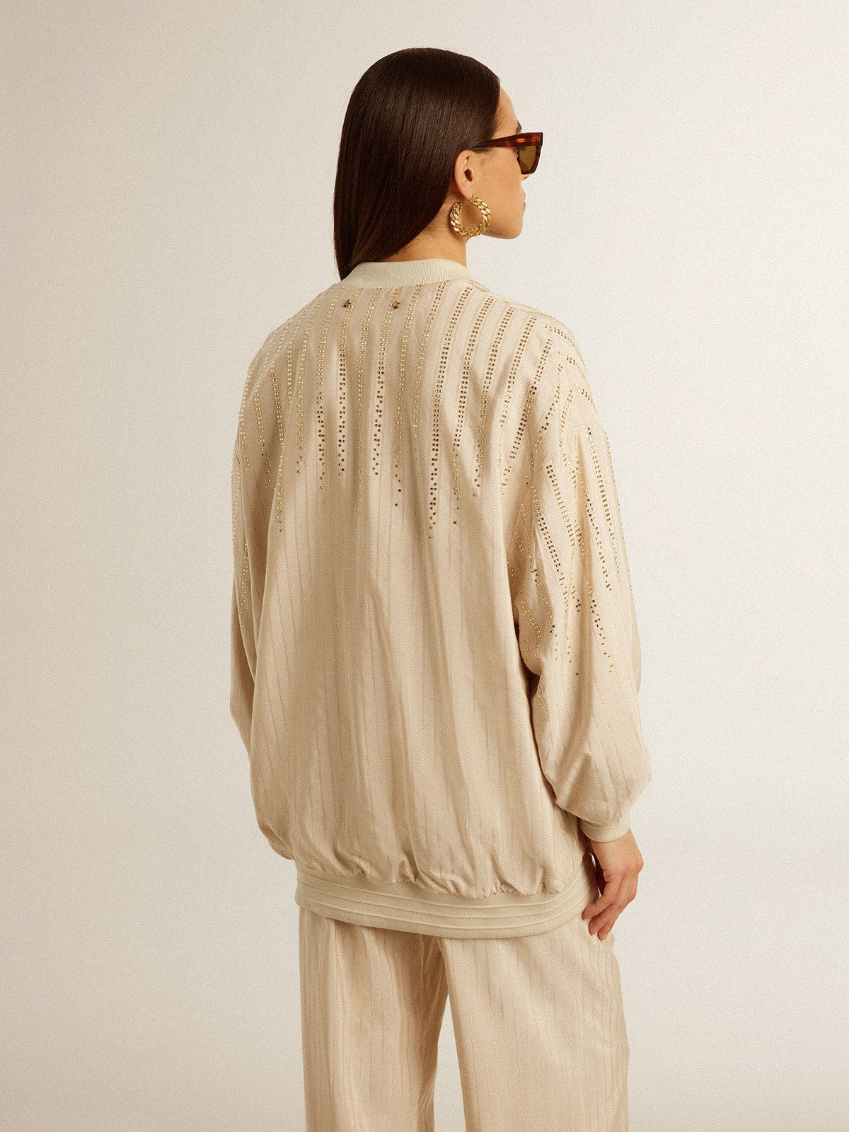 Women's silk and viscose cardigan with pinstripe motif