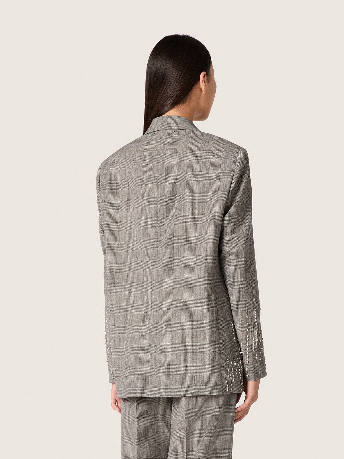 Women's jacket in gray Prince of Wales check with crystal embroidery